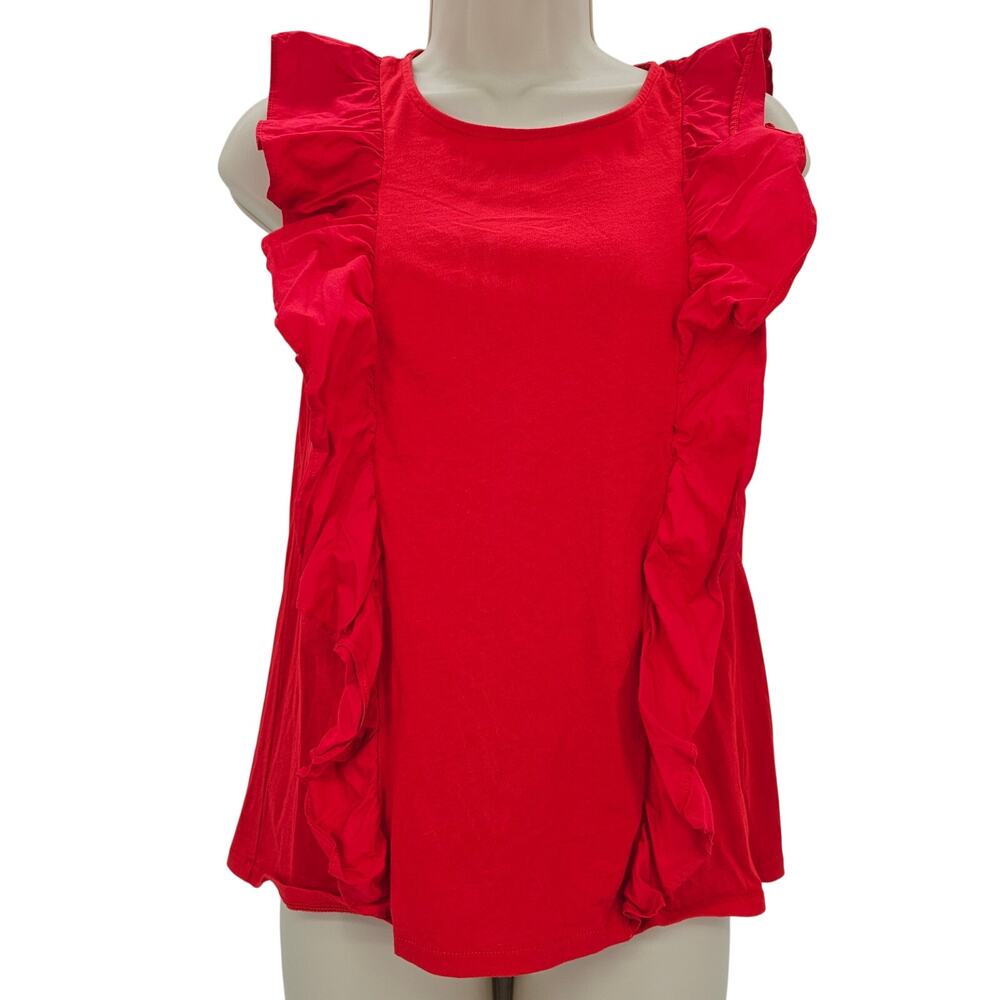J. Crew Factory Womans size S Ruffle  Detail Cotton Tank Top Blouse Red